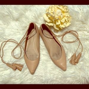 Loeffler Randall Nude Tassel Lace Up Flats